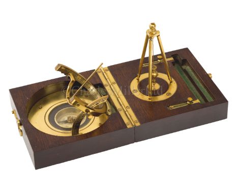 A LATE 19TH CENTURY POCKET COMPASS SUNDIAL unsigned , with 1in. compass with jewelled pivot, set in lacquered brass bedplate 