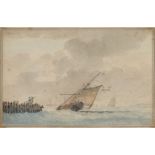 ATTRIBUTED TO DOMINIC SERRES (BRITISH, 1722-1793): An armed Dutch cutter beating out to sea