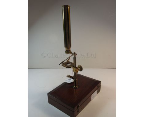 A BOTANIST'S MONOCULAR MICROSCOPE, CIRCA 1850 unsigned , constructed in lacquered brass, with 5in. tube threaded by nose to p