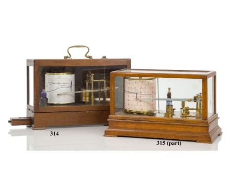 AN EIGHT-DAY BAROGRAPH, CIRCA 1930 unsigned , with lacquered brass movement with pressure cells contained within base, record