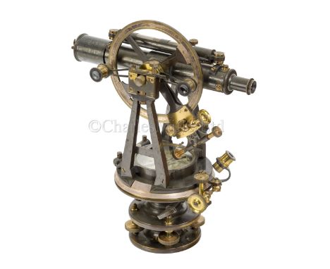 A 1IN. THEODOLITE BY ADIE &amp; WEDDERBURN, EDINBURGH, CIRCA 1890 the 10in. telescope with bubble level and radial arc with v