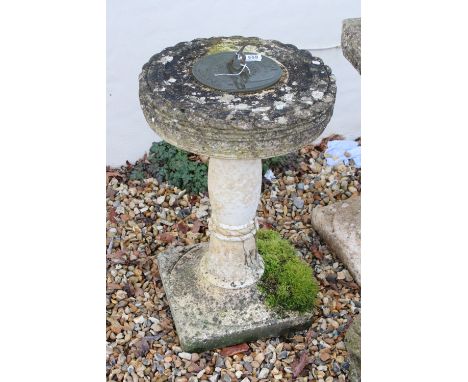 Sunny Hours sundial, on reconstituted stone pedestal base, 71cm high