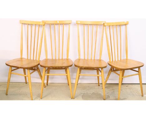 Set of four Ercol elm stick back chairs, H 92cm