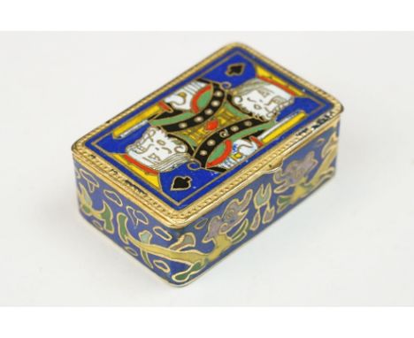 Cloisonné trinket box, the hinged lid decorated with a king of spades playing card, 5cm long