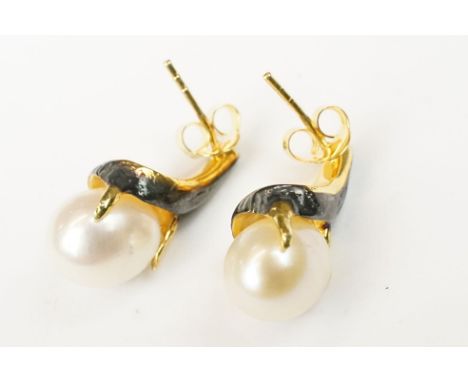 Pair of cultured pearl and enamel stud earrings