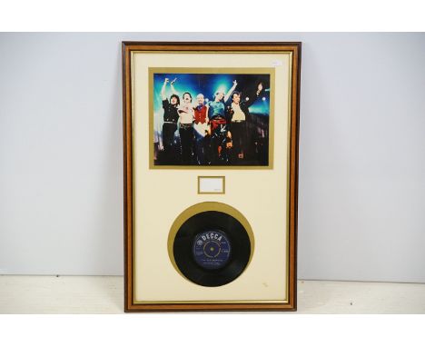 Bill Wyman autograph, framed together with a photograph of the Rolling Stones and a single, (I Can't Get No) Satisfaction, Th
