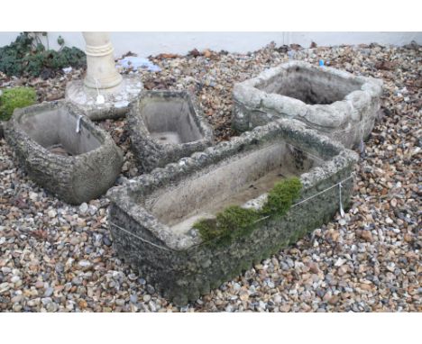 Pair of Cotstone A22 reconstituted stone planters, each 18cm high x 48.5cm wide x 30cm deep, a square planter, 25cm high x 43