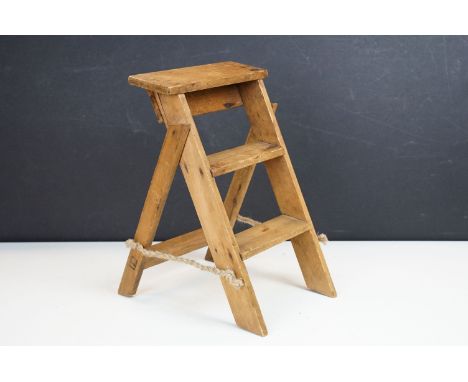 Vintage miniature / apprentice piece pine step ladders, 30cm high