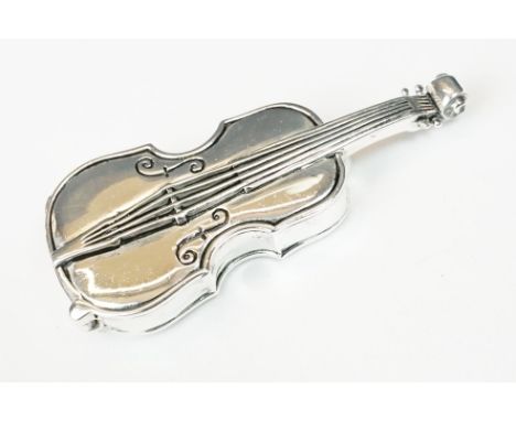 Unusual silver plated vesta case in the form of a musical instrument