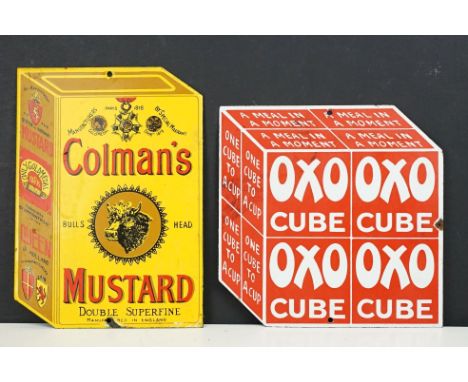 Two reproduction enamel advertising signs to include Colman's Mustard and OXO examples.