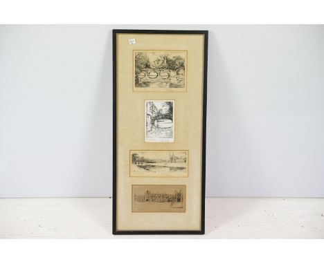 M Oliver Rae, four views of Cambridge, framed as on: Clare Bridge, Queens' Bridge, Kings &amp; Clare and Trinity Great Court,