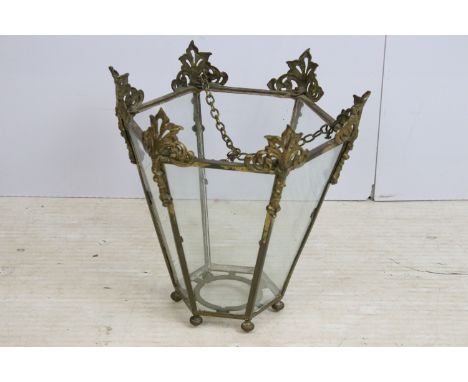 Georgian style gilt metal hall lantern with glass panels, approx. H 35cm