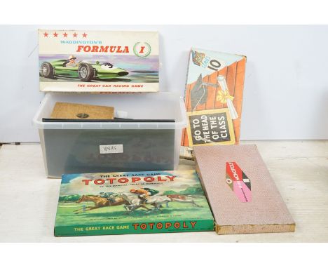 Collection of vintage board games to include Waddington's Formula 1 car racing game, Totopoly, Go to the head of the class Se