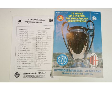 1st Champions League Cup Final match programme Olympique Marseille v AC Milan 26 May 1993.