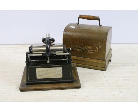 Early 20th century Edison Gem Phonograph (lacking horn) in oak case, serial number G59565