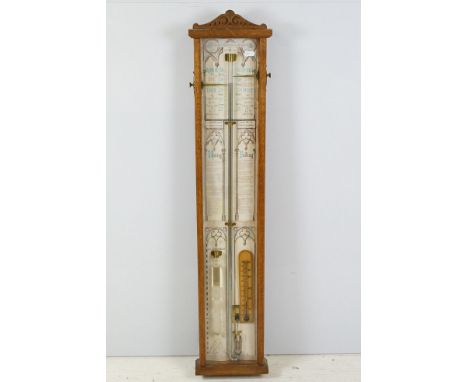 Admiral Fitzroys oak cased barometer, with thermometer, 98cm high x 20.5cm wide x 6cm deep