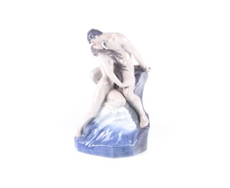Theodor Lundberg for Royal Copenhagen 'The Wave and Rock' porcelain sculpture. Model no. 1132, designed 1897, produced 1969-1