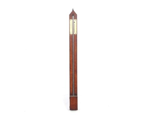 A J &amp; J Gardner, Glasgow, 19th century inlaid mahogany stick barometer. H100cm.Ivory measure section to the top,with adju