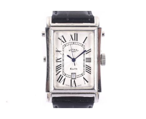 Rotary, Elite, a gentleman's stainless steel 'reverso type' rectangular dual-time quartz wrist watch. Ref.10930-PO:02237, the