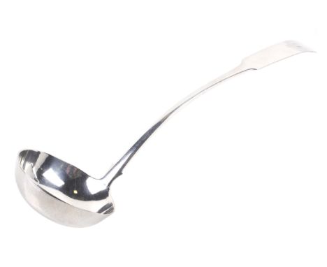 A George III Scottish silver oar pattern soup ladle. Engraved with script initials, the maker's mark 'RT' not traced, Edinbur