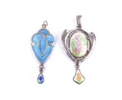 Charles Horner, an Art Nouveau silver and enamel pendant, and a pale-blue enamelled pendant. The Charles Horner pendant with 