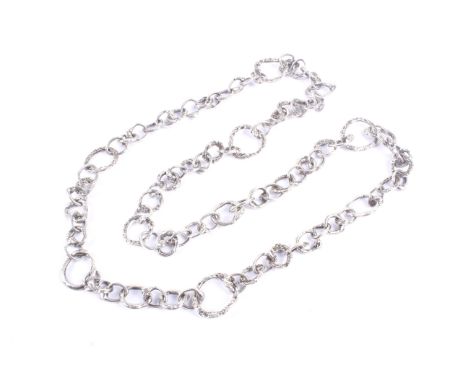 Graham Watling, Lacock, a vintage silver fancy open abstract link continuous necklace. Hallmarks for London 1986, approx. 79c