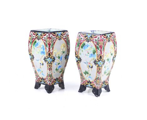 A pair of 19th century Jules Vieillard (1813-1868) Bordeaux vases. Featuring Chinoiserie enamel decoration, including quatref