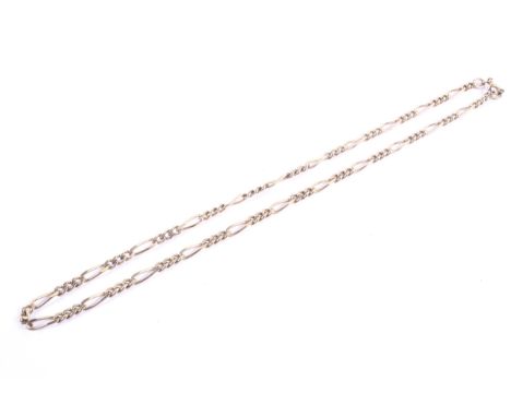 A vintage 9ct gold filed-curb link fetter and three 'figaro' necklace. Import marks for London 1981, 10.3g