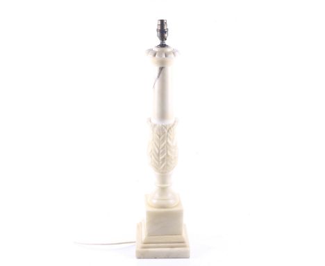 A mid-20th century marble table lamp. With a grey vein, the shaped acanthus stand mounted on a squared socle, H69cm