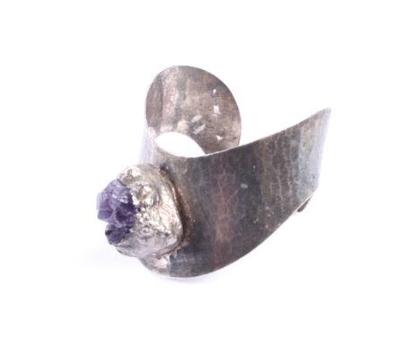 Jacob Hull for Buch + Deichmann, Danish, a vintage amethyst 'brutalist' torque bangle, circa 1970s/80s. The front mounted in 