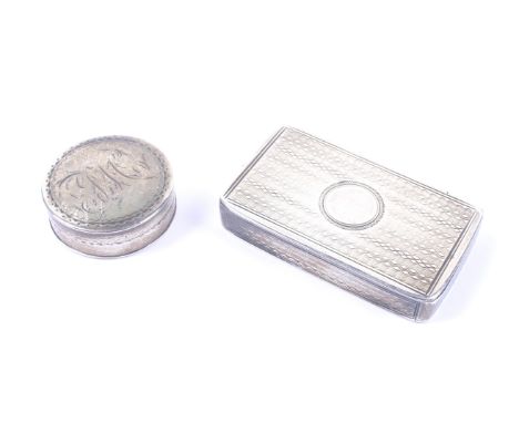 Two 19th century small boxes. Including an engine turned pill box with a vacant round reservoir, mark of Yapp & Woodward, Bir