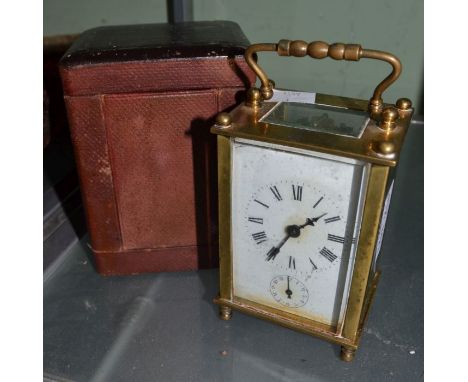 English brass carriage clock with case