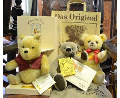 A Steiff teddy bear, together with a Winnie the Pooh Steiff bear (boxed) &amp; a Cameo Bear titled 'Boris'