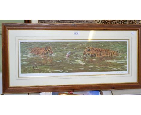After Alan M Hunt a signed limited edition print of swimming tigers 118/500