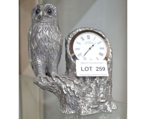 Royal Selangor cast pewter owl clock 12.5cm high