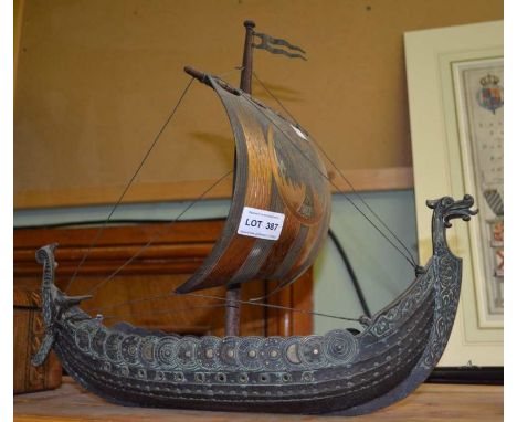 A copper model of a Viking long ship