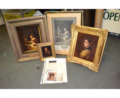 Box of oil portraits and one print copy