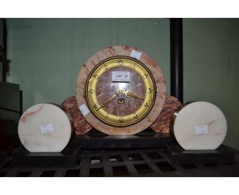 A marble deco style clock garniture