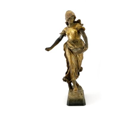 Goldscheider, figure of a Dutch woman, highlighted in gilt, impressed marks and numbered 1935 1744 2 86cm high