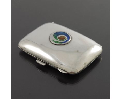 Archibald Knox for Liberty and Co., an Arts and Crafts silver and enamelled cigarette case, William Hair Haseler, Birmingham 