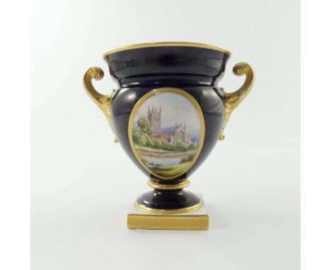 Harry Davis for Royal Worcester, a small commemorative campana vase, circa 1950, commemorating the diamond jubilee of the Cit