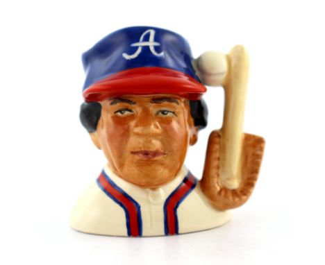 A miniature Royal Doulton prototype character jug, The Baseball Player, in Atlanta Braves colours, Property of Royal Doulton 