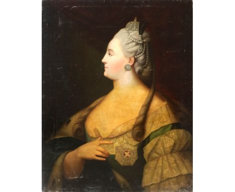 After Fyodor Rokatov, portrait of Catherine The Great, Empress of Russia, half length, in profile, in a jewelled headdress, w