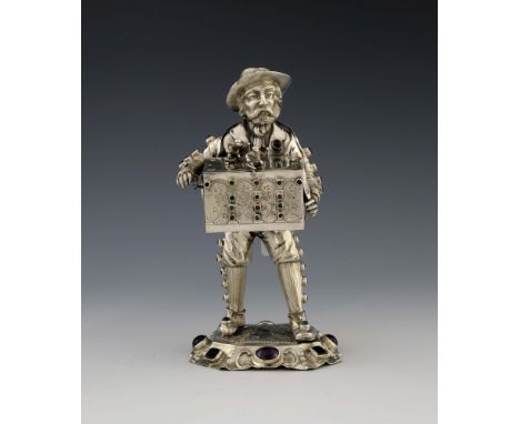 A Victorian Hanau silver novelty figural box, import marks for Singleton, Benda and Co., London 1900, modelled as an organ gr