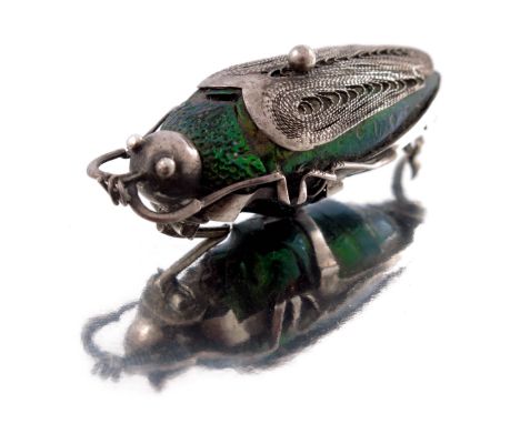 A 19th century silver cicada insect brooch, with safety chain, length 4.9cm, 8.2g