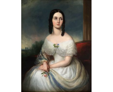 William Moore of York (British ,19th Century), portrait of Eliza Beatty, nee Moore wife of Rev Thomas Beatty, seated three qu