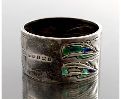 Rex Silver (attributed) for Liberty and Co., an Arts and Crafts silver and enamelled napkin ring, William Hair Haseler, Birmi