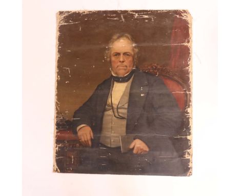 British School, mid 19th Century, portrait of a gentleman, half length seated in a dark coat; and portrait of his wife, half 