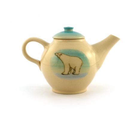 Sally Tuffin for Dennis Chinaworks, a polar bear teapot and cover, circa 2000, impressed and underglaze blue script marks, 14