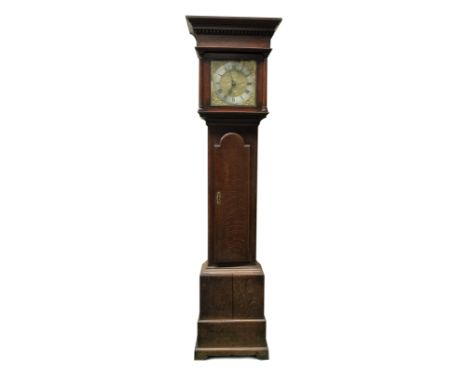 Thomas Stripling, Barwell, Leicestershire, an 18th Century oak longcase clock, dentil cornice with marquetry inlaid frieze, s